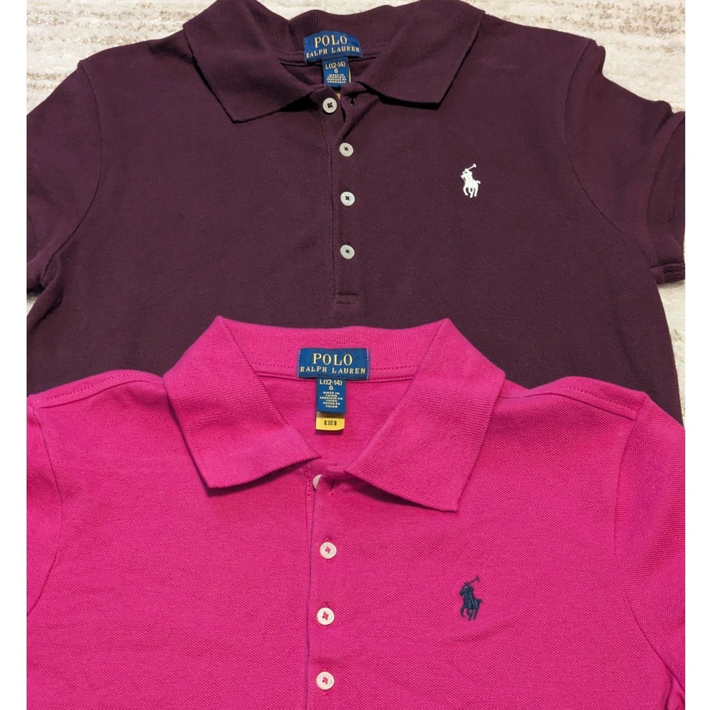 Polo Ralph Lauren Shirt Dress Kid Girls Sz L 12-14 Burgundy Pink Lot of 2 School - Picture 3 of 10